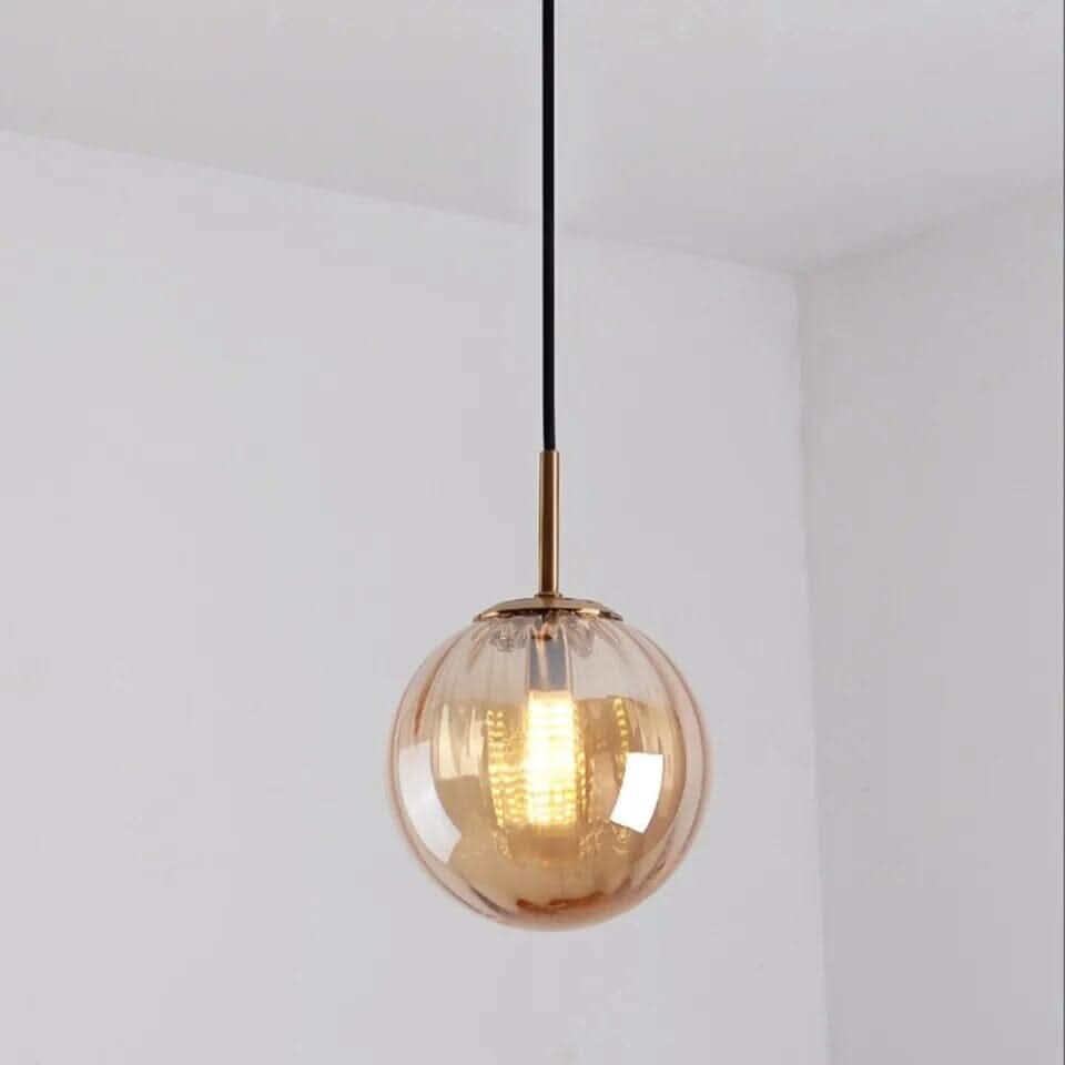 Ribbed Glass Pendant Light with Metal Canopy