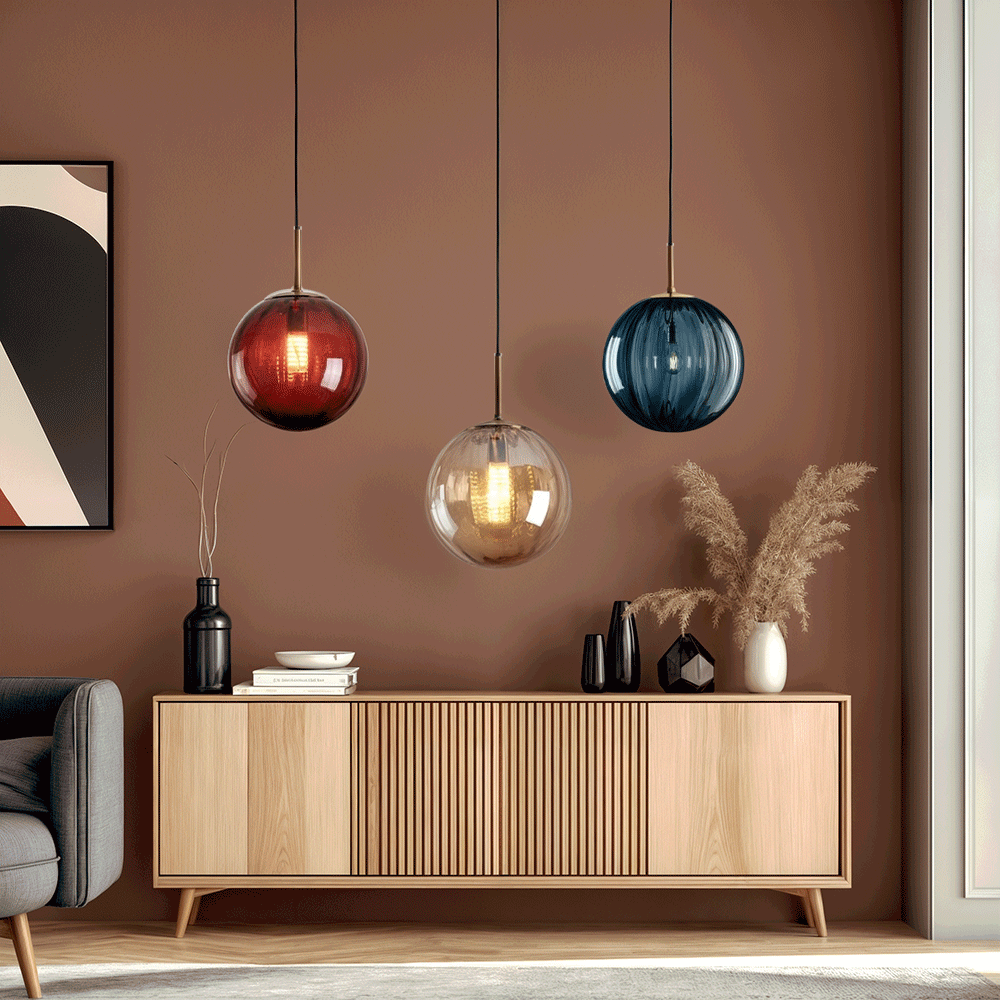 Ribbed Glass Pendant Light with Metal Canopy