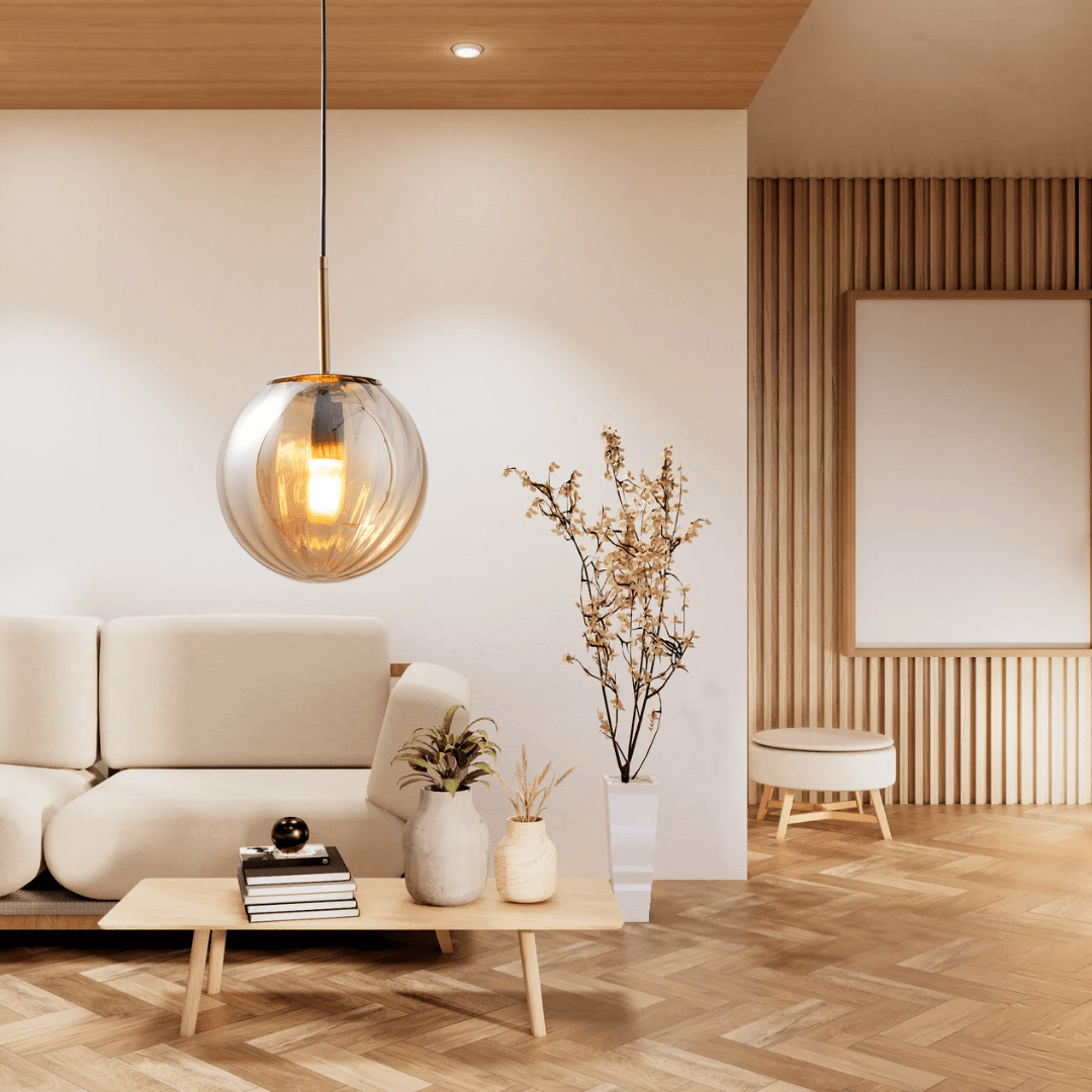 Ribbed Glass Pendant Light with Metal Canopy