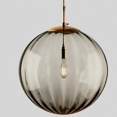 Ribbed Glass Pendant Light with Metal Canopy