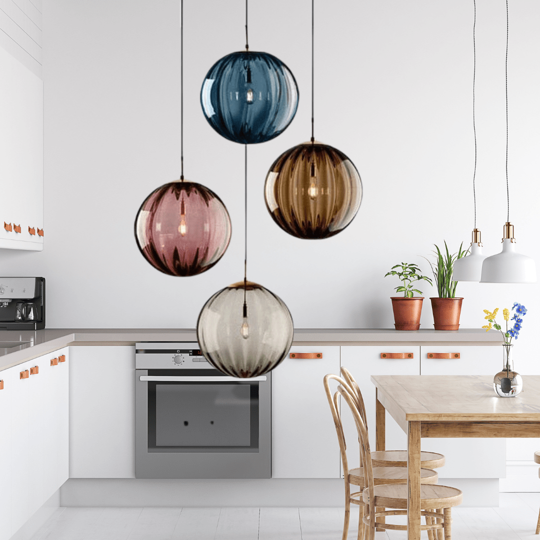 Ribbed Glass Pendant Light with Metal Canopy