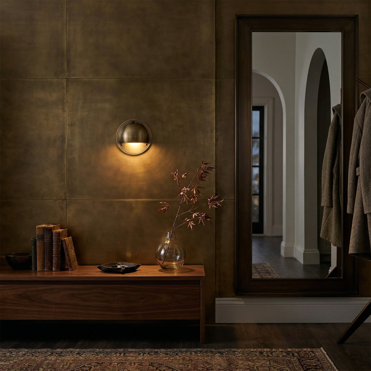 Round Brass Wall Sconce with Shielded Glow