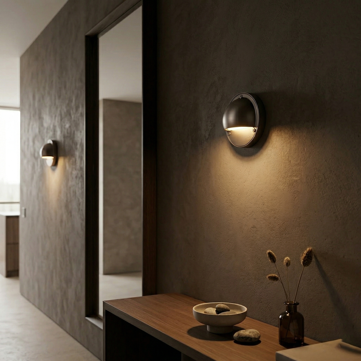 Round Brass Wall Sconce with Shielded Glow