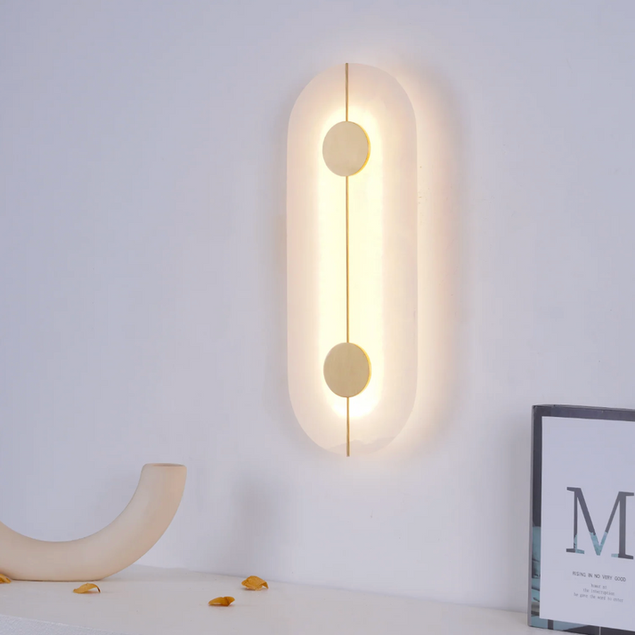 Round Marble LED Wall Sconce with Gold Accent