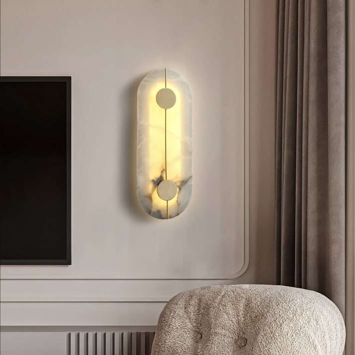 Round Marble LED Wall Sconce with Gold Accent