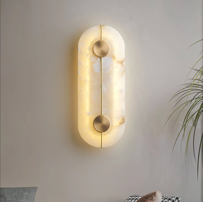 Round Marble LED Wall Sconce with Gold Accent