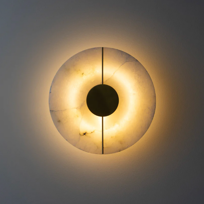 Round Marble LED Wall Sconce with Gold Accent