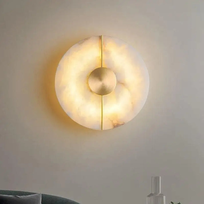 Round Marble LED Wall Sconce with Gold Accent