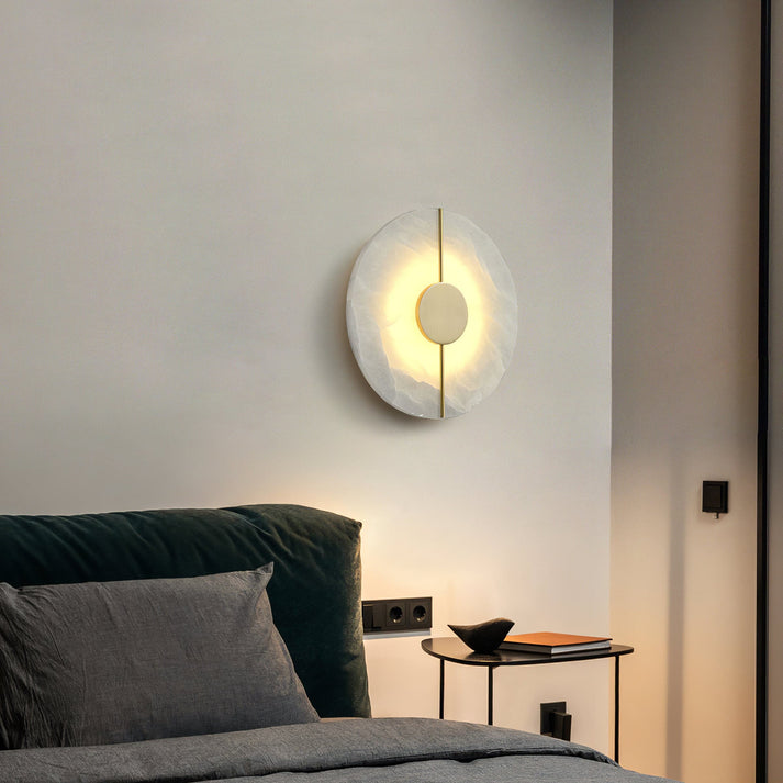 Round Marble LED Wall Sconce with Gold Accent