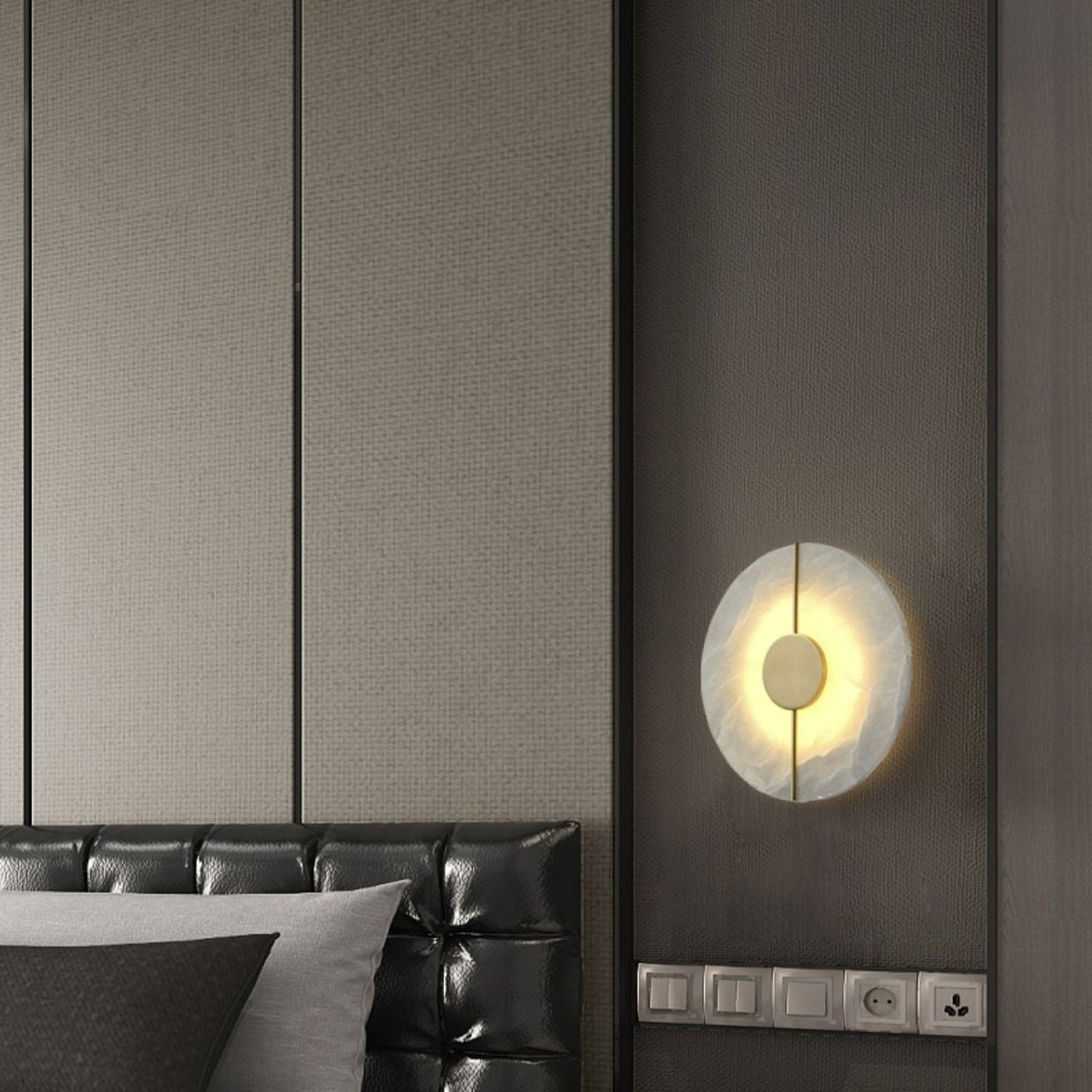 Round Marble LED Wall Sconce with Gold Accent
