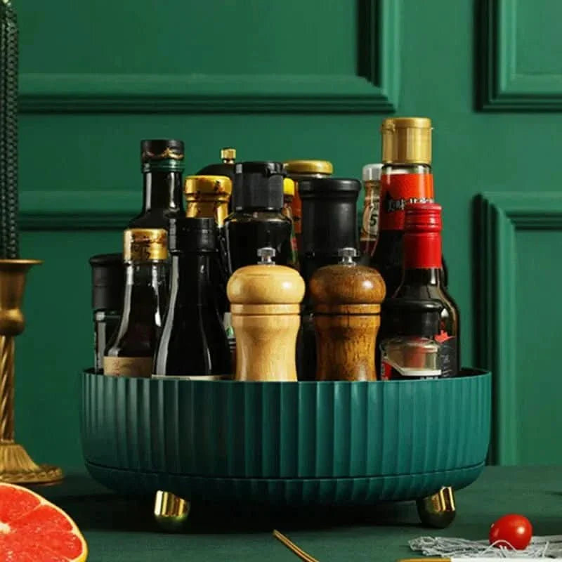 Round Rotating Storage Tray with Raised Edges