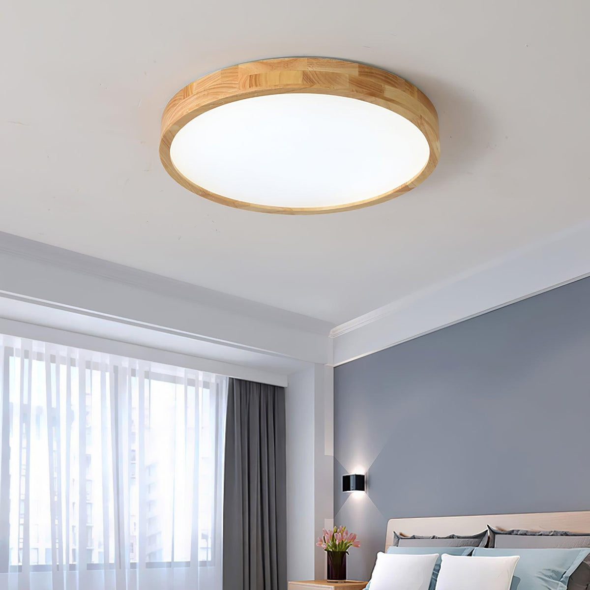 Round Wood Ring LED Flush Ceiling Light