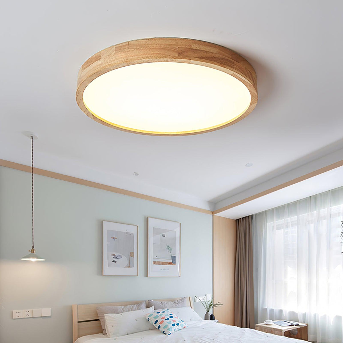 Round Wood Ring LED Flush Ceiling Light