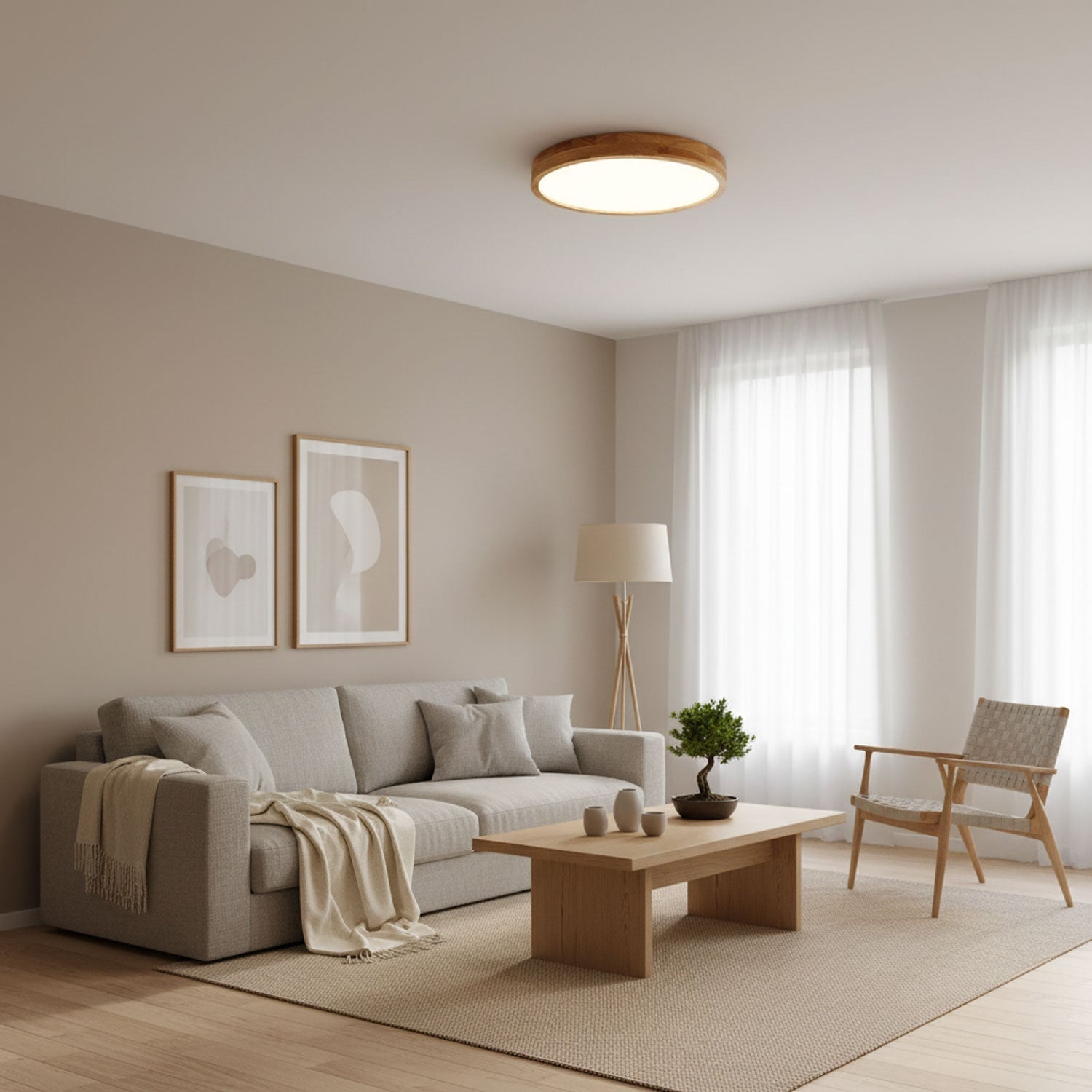 Round Wood Ring LED Flush Ceiling Light