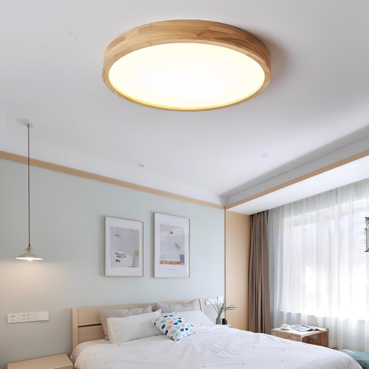 Round Wood Ring LED Flush Ceiling Light