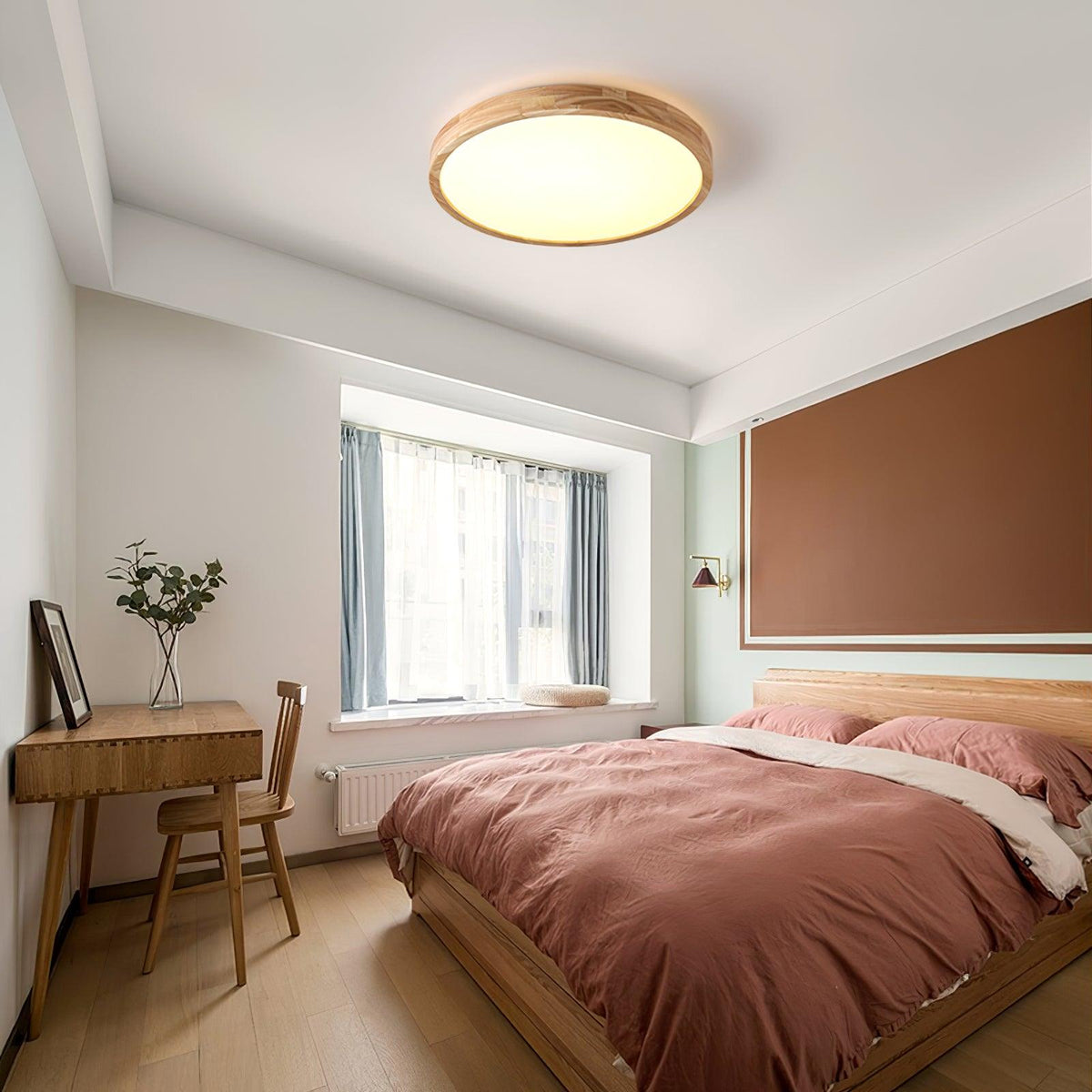 Round Wood Ring LED Flush Ceiling Light