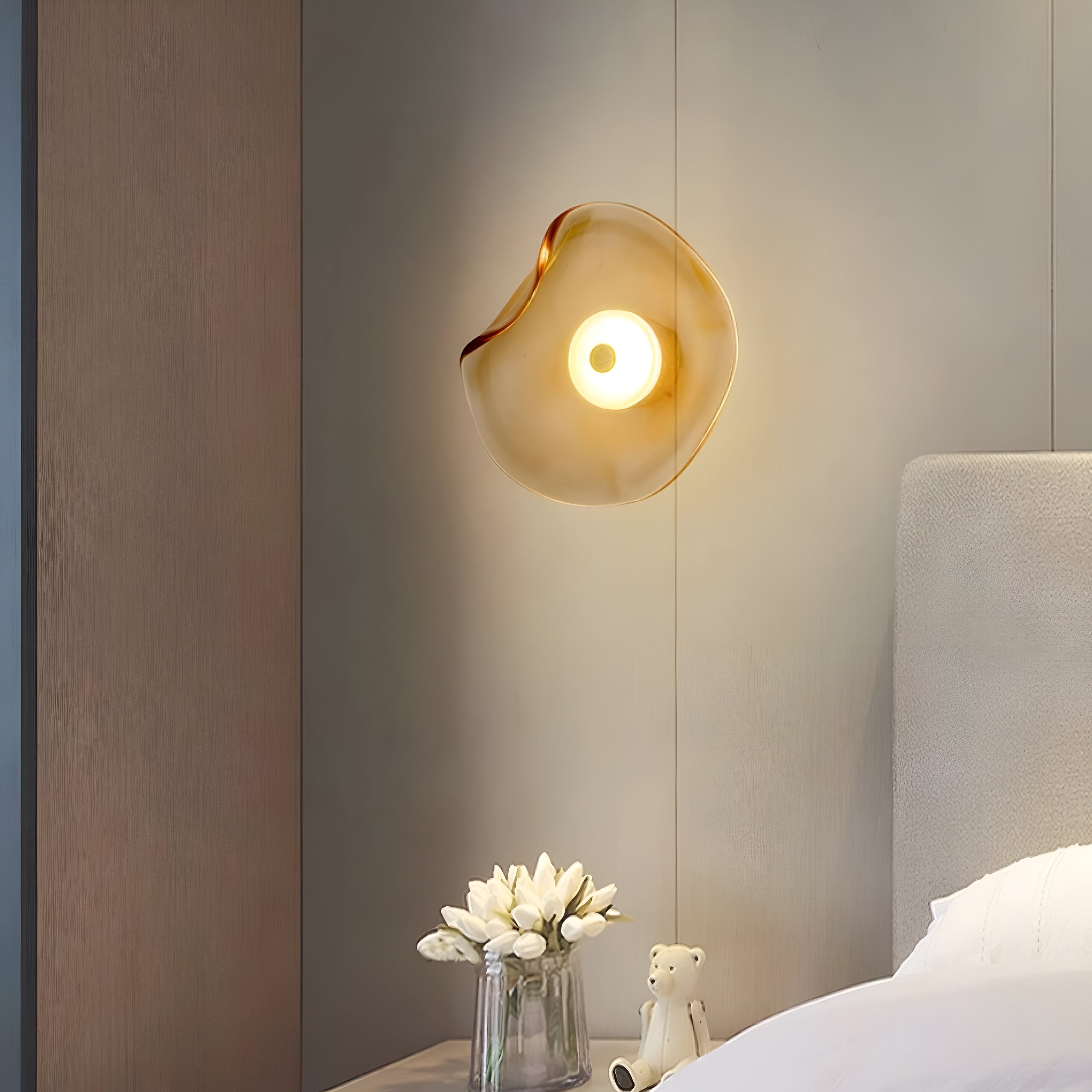 Japandi Glass Wall Sconce with Curved Shade