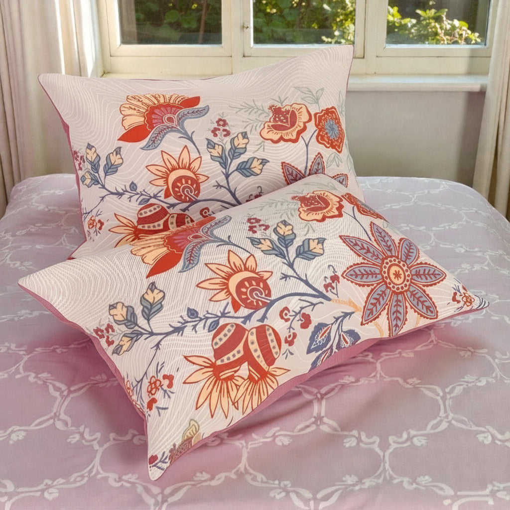 Rustic Floral Boho Cotton Pillowcases Pair