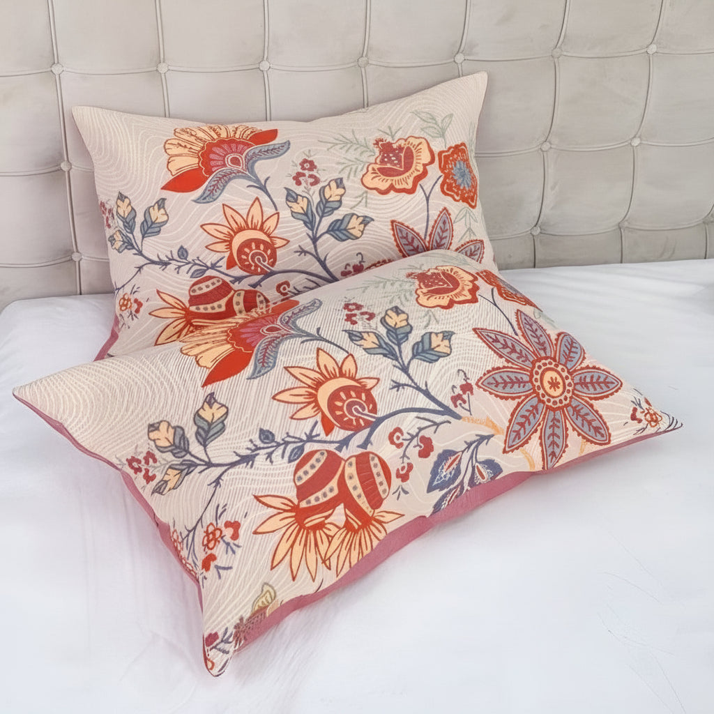 Rustic Floral Boho Cotton Pillowcases Pair