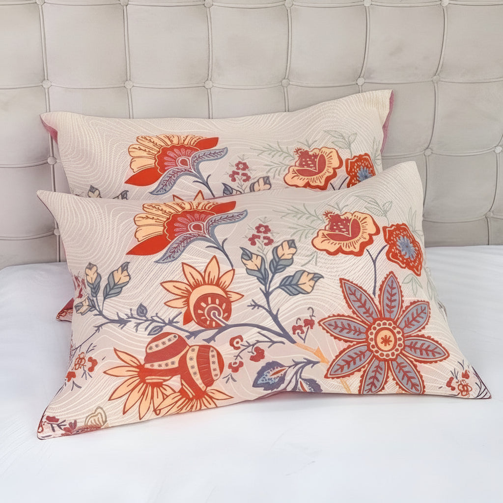 Rustic Floral Boho Cotton Pillowcases Pair