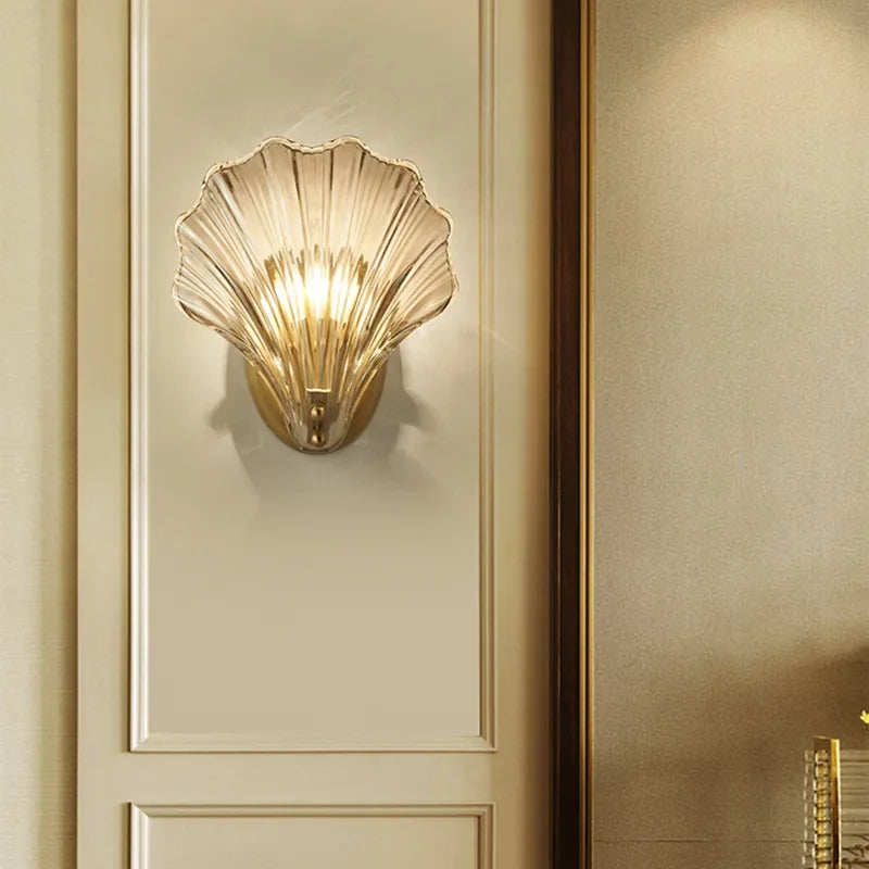 Art Deco Glass Seashell Wall Sconce in Brass