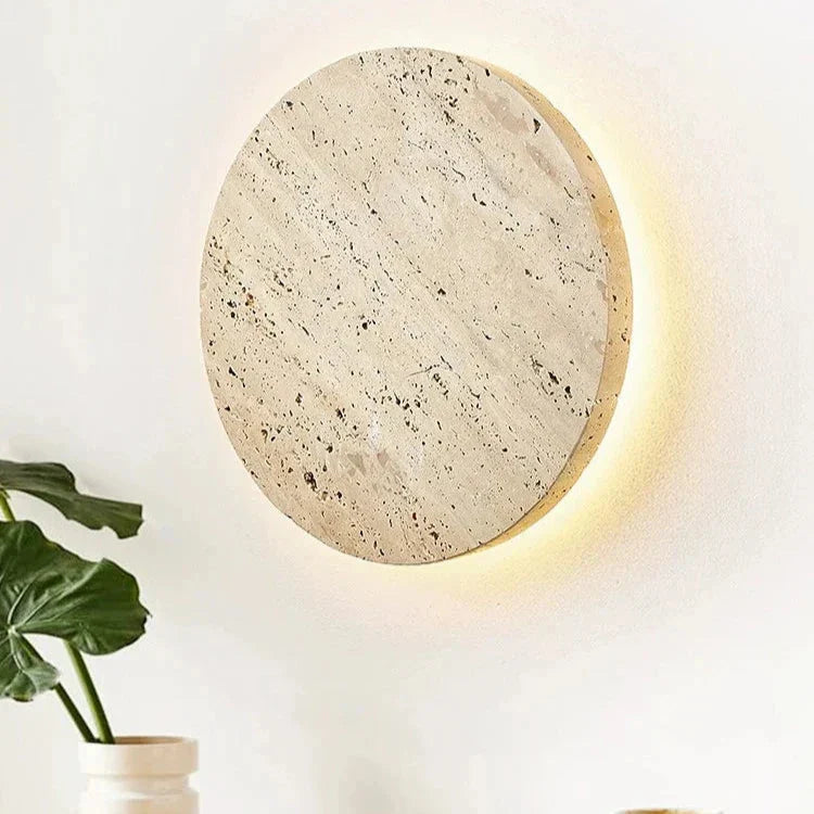Natural Travertine Wall Sconce with Halo Glow