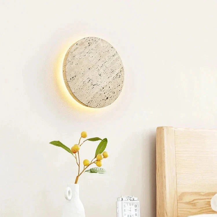 Natural Travertine Wall Sconce with Halo Glow