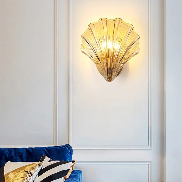 Art Deco Glass Seashell Wall Sconce in Brass
