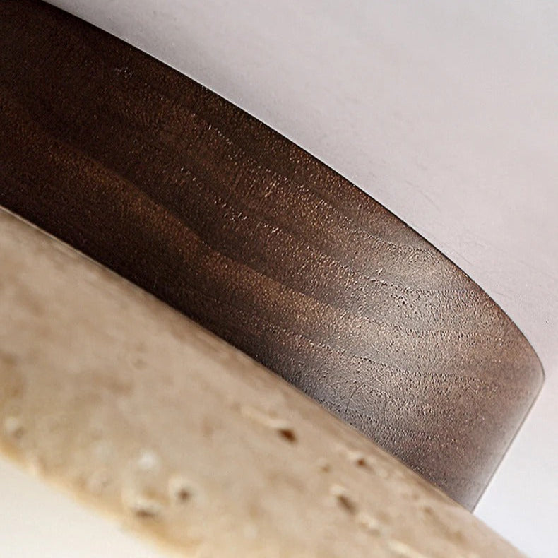 Round Travertine Ceiling Light with Wood Base