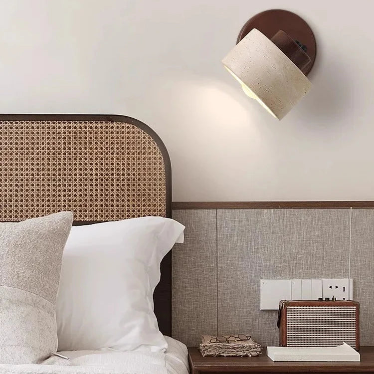 Travertine Wood Wall Sconce with Pivot Shade