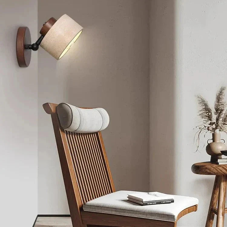 Travertine Wood Wall Sconce with Pivot Shade