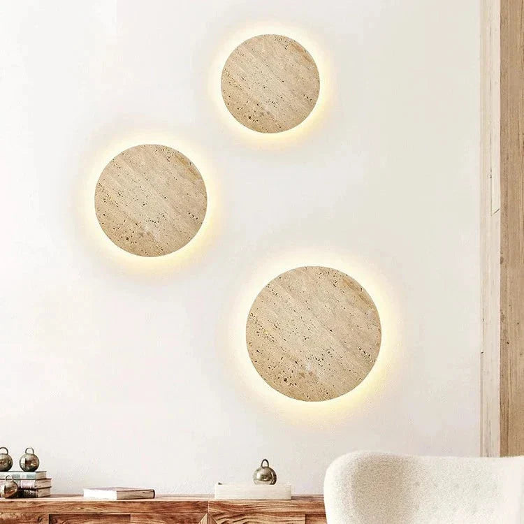 Natural Travertine Wall Sconce with Halo Glow