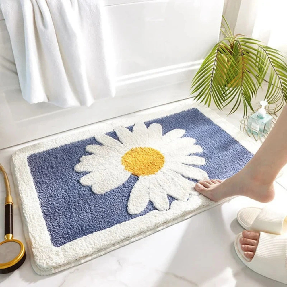 Sage Daisy Floral Bath Mat with Plush Pile