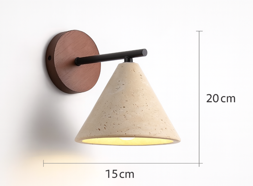 Travertine Cone Wall Sconce with Wood Base