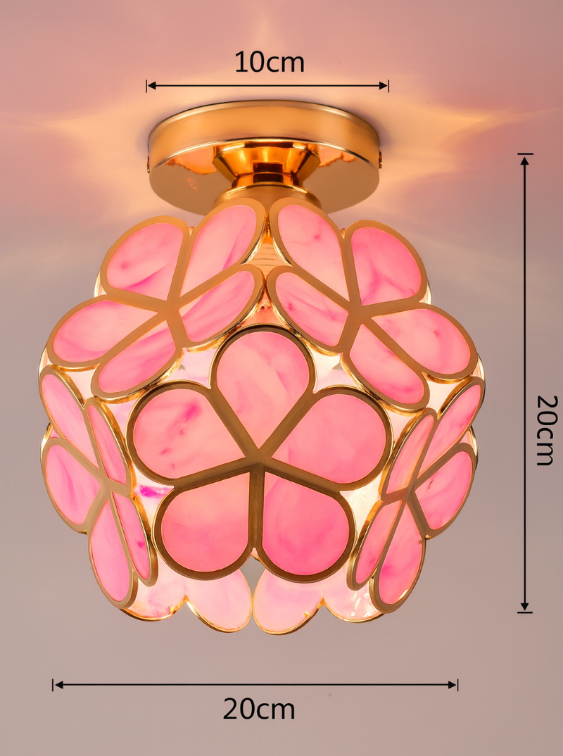 Vintage Floral Ceiling Light with Gold Frame