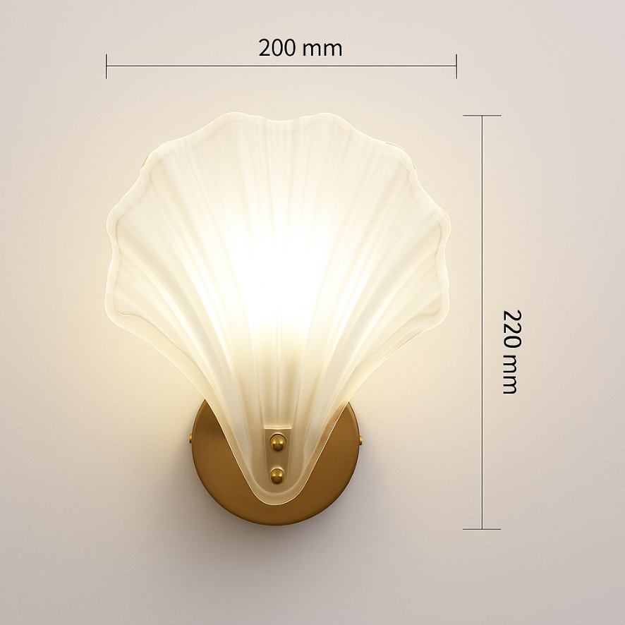 Art Deco Glass Seashell Wall Sconce in Brass