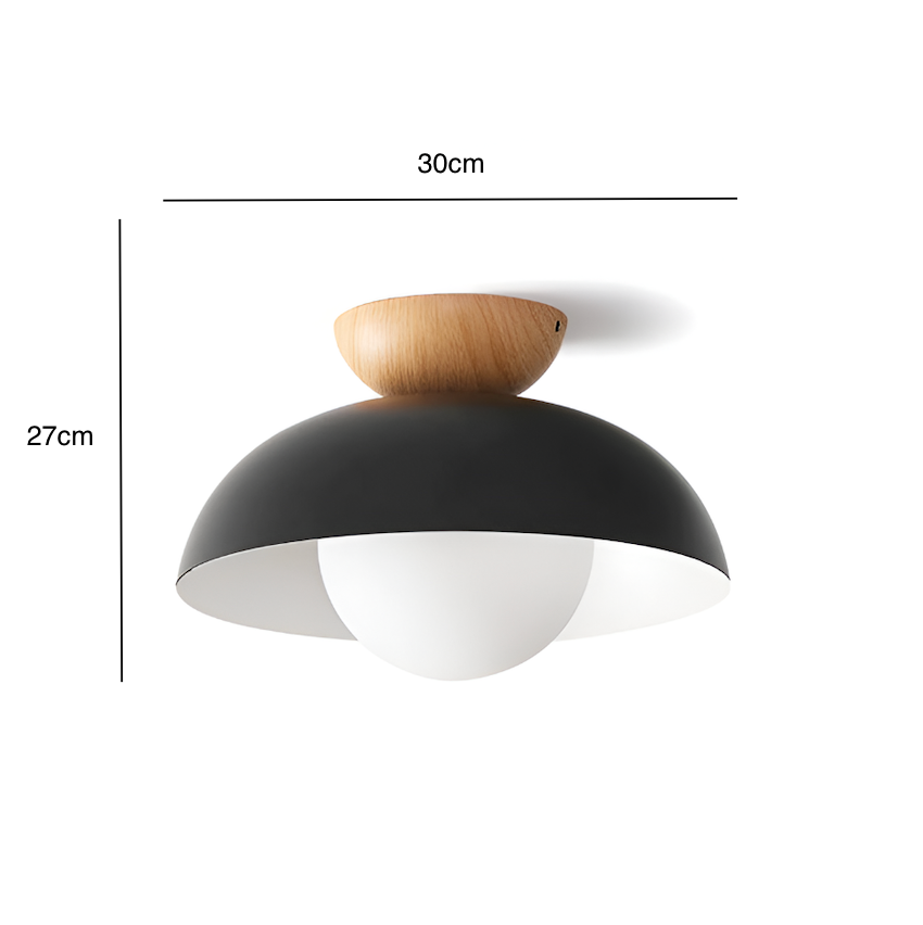 Modern Glass Dome Ceiling Light Wood Accent