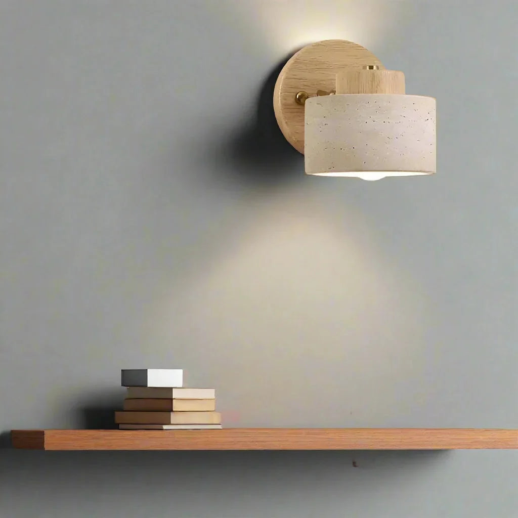 Travertine Wood Wall Sconce with Pivot Shade