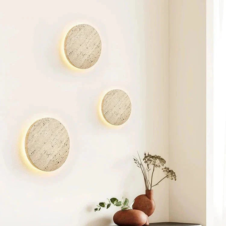 Natural Travertine Wall Sconce with Halo Glow