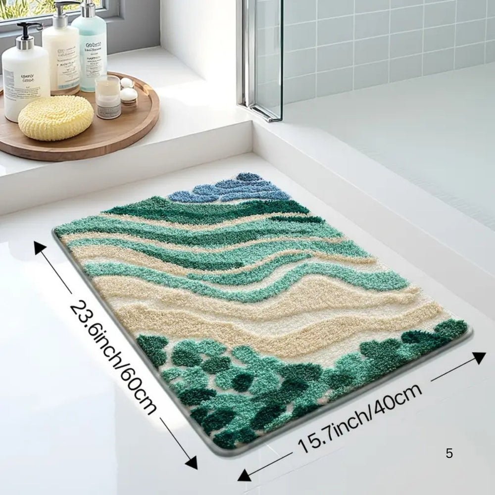 Soft Coastal Bath Mat with Ocean Wave Pattern