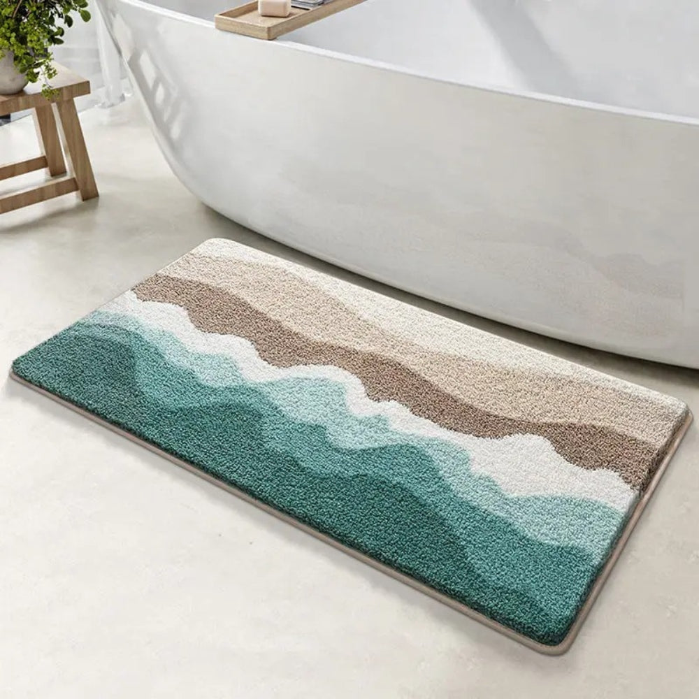 Soft Coastal Wave Bath Mat with Non-Slip Base