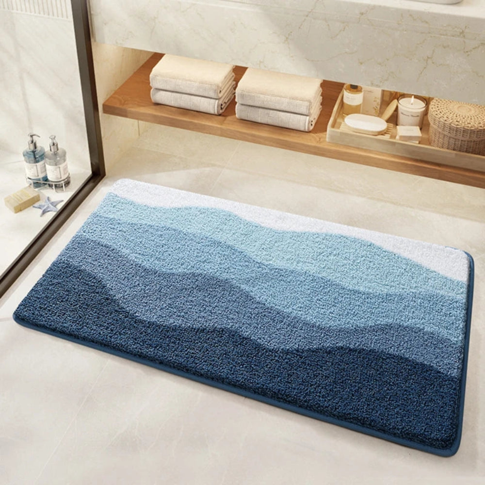 Soft Coastal Wave Bath Mat with Non-Slip Base