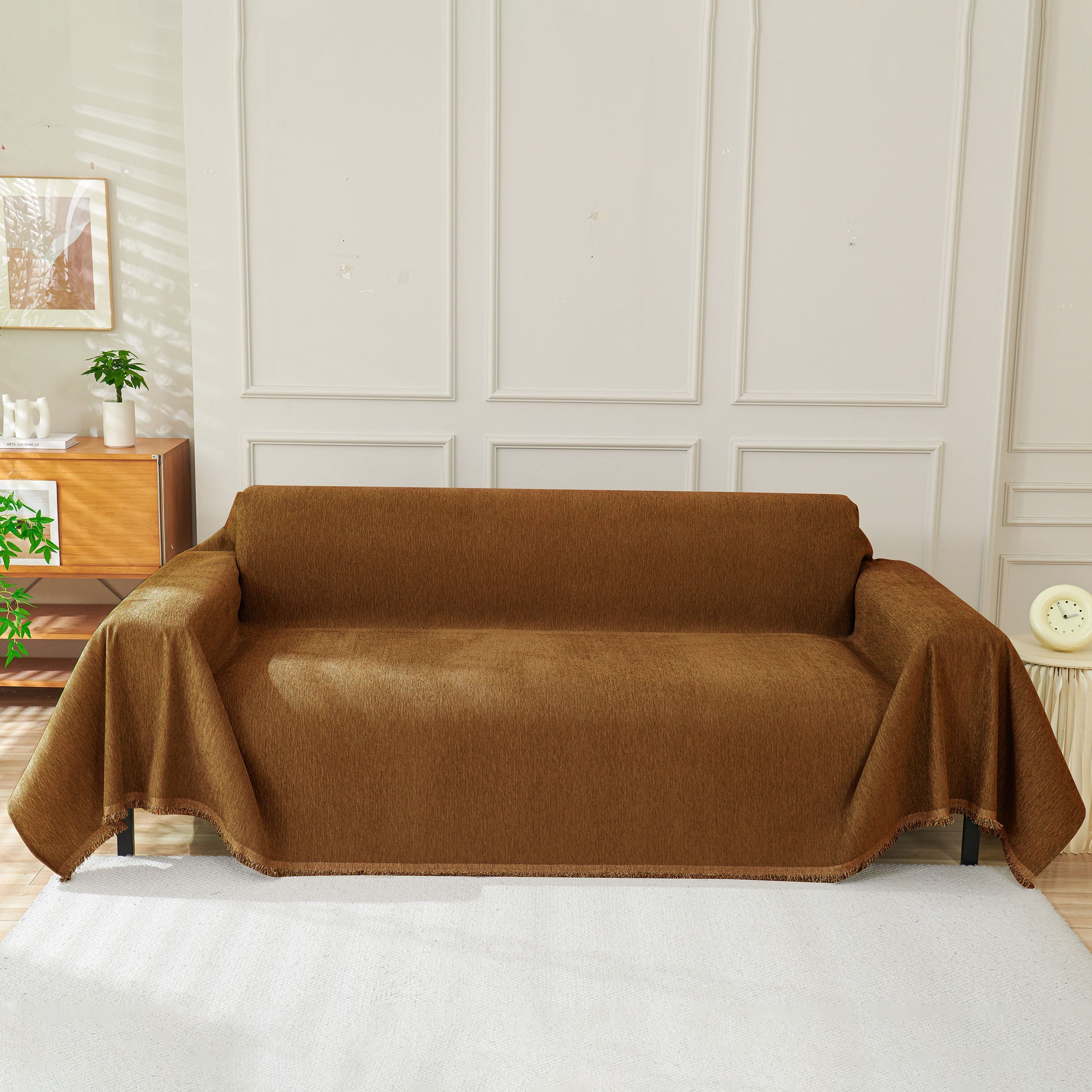 Solid Chenille Sofa Throw with Fringe Trim