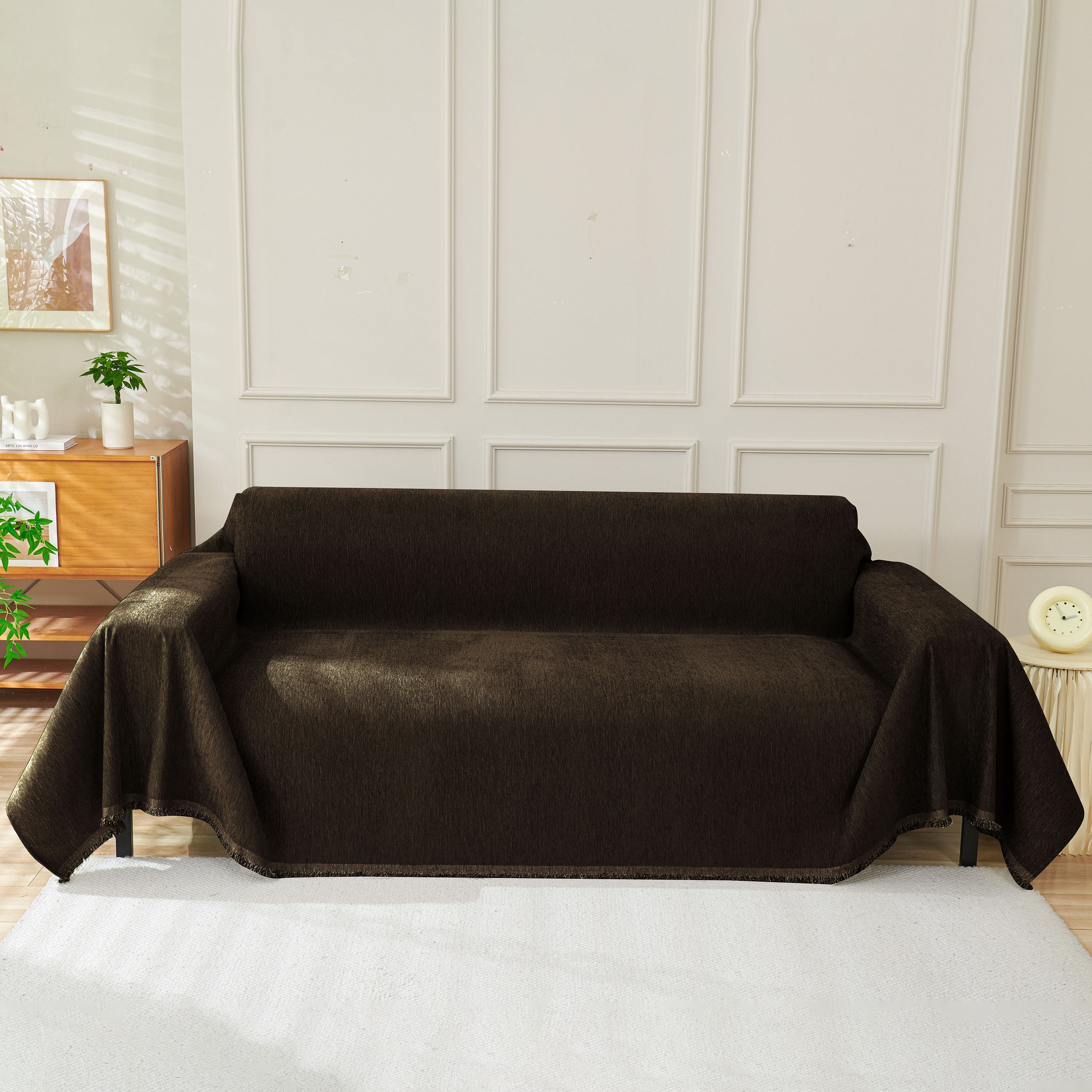 Solid Chenille Sofa Throw with Fringe Trim