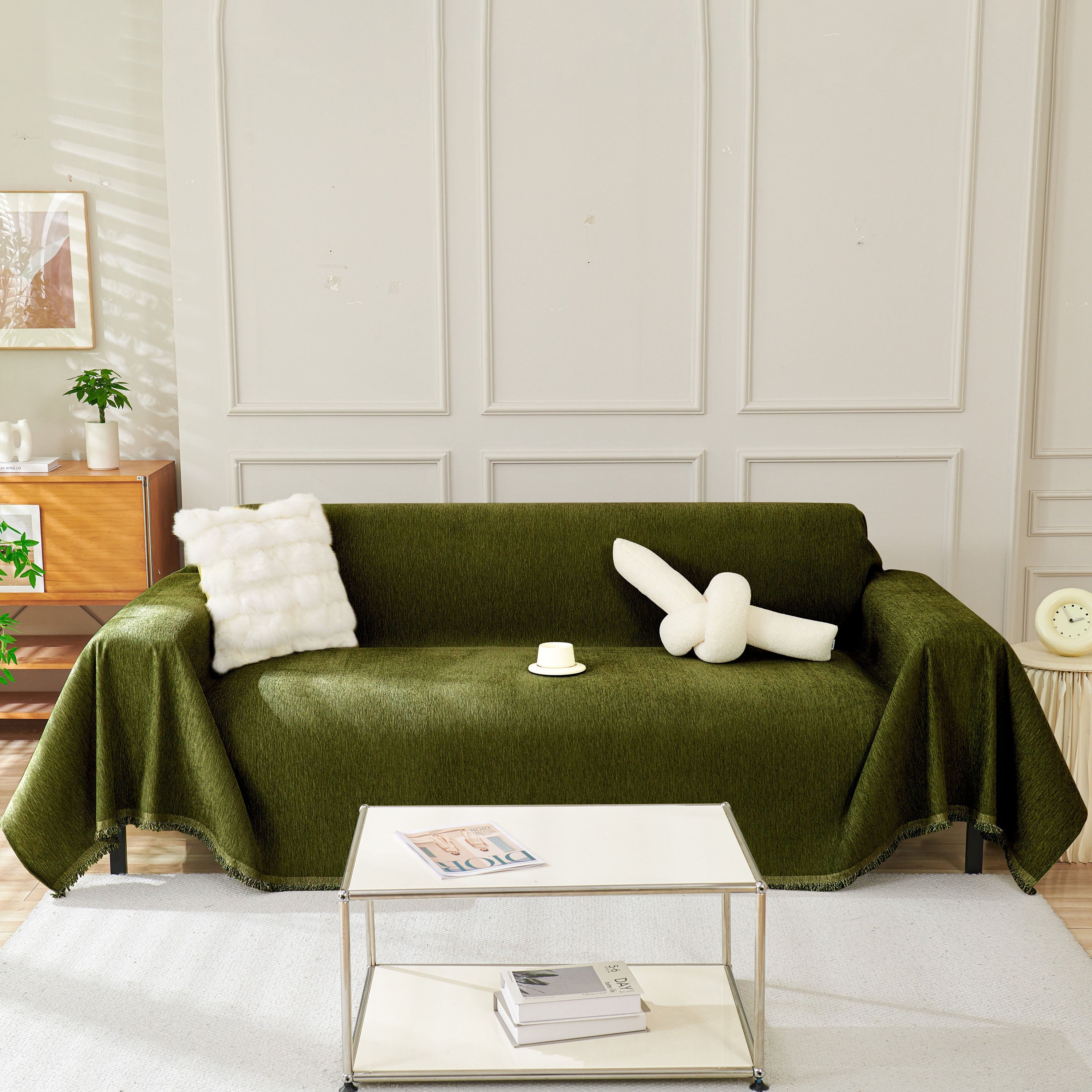 Solid Chenille Sofa Throw with Fringe Trim