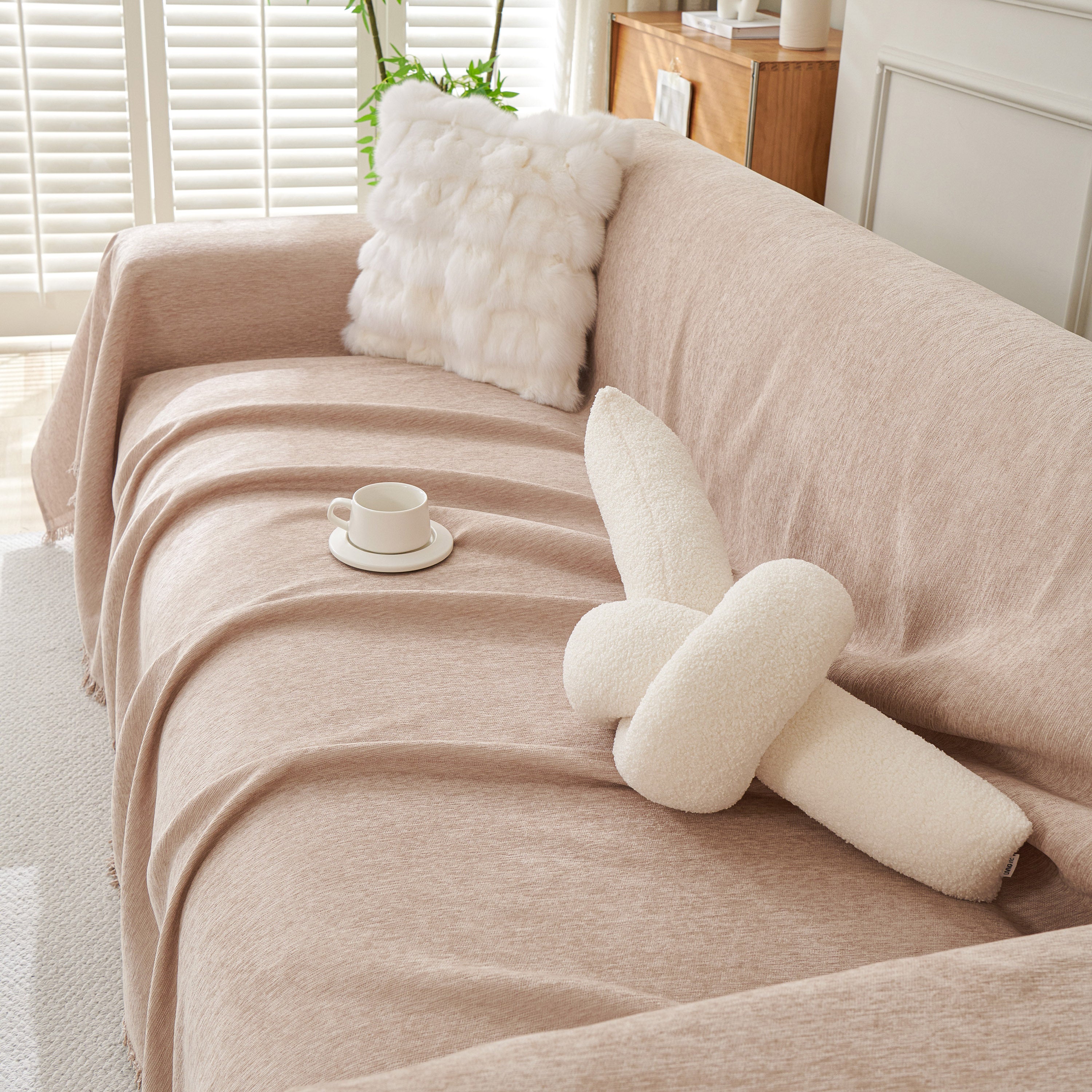 Solid Chenille Sofa Throw with Fringed Edge