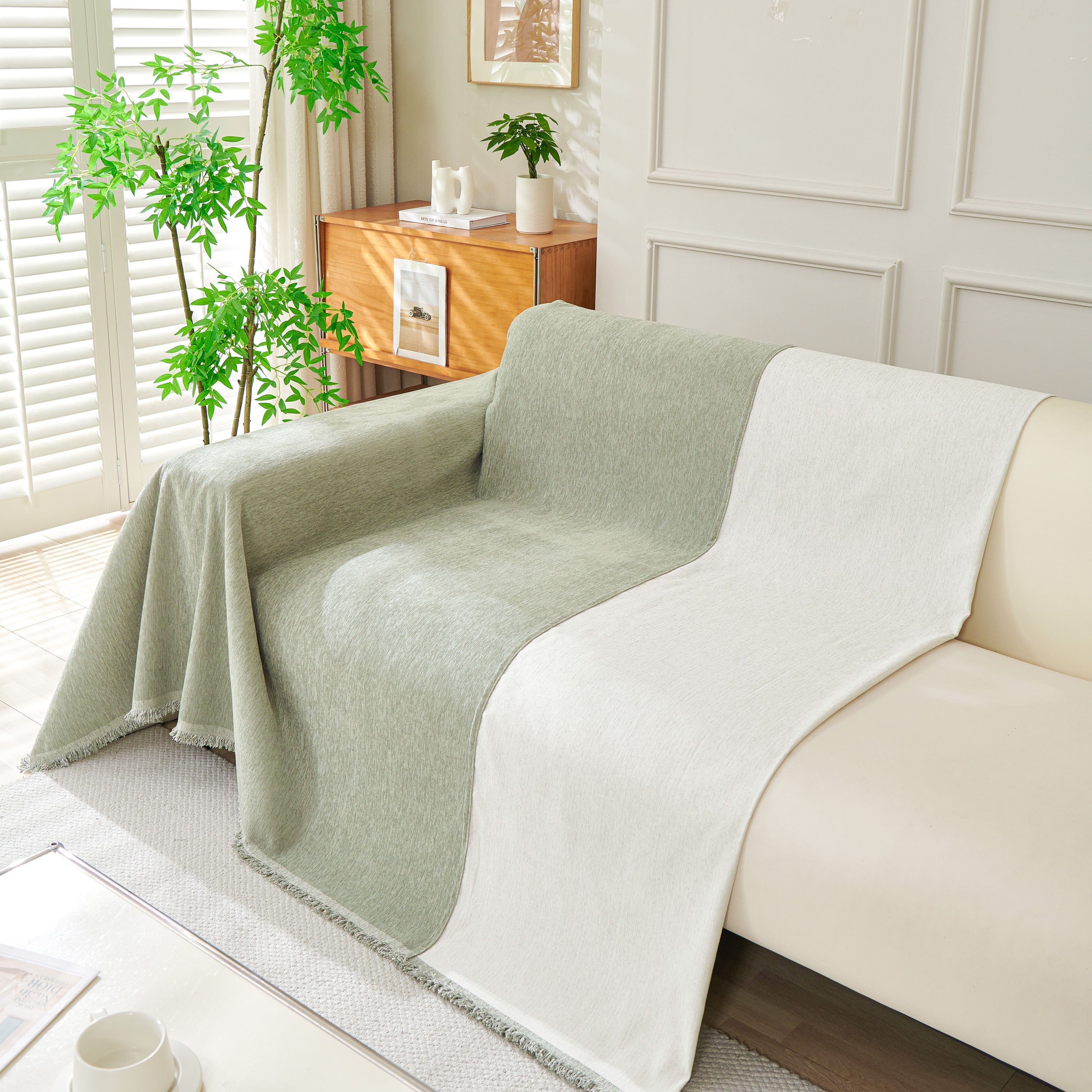 Solid Chenille Sofa Throw with Fringed Edge