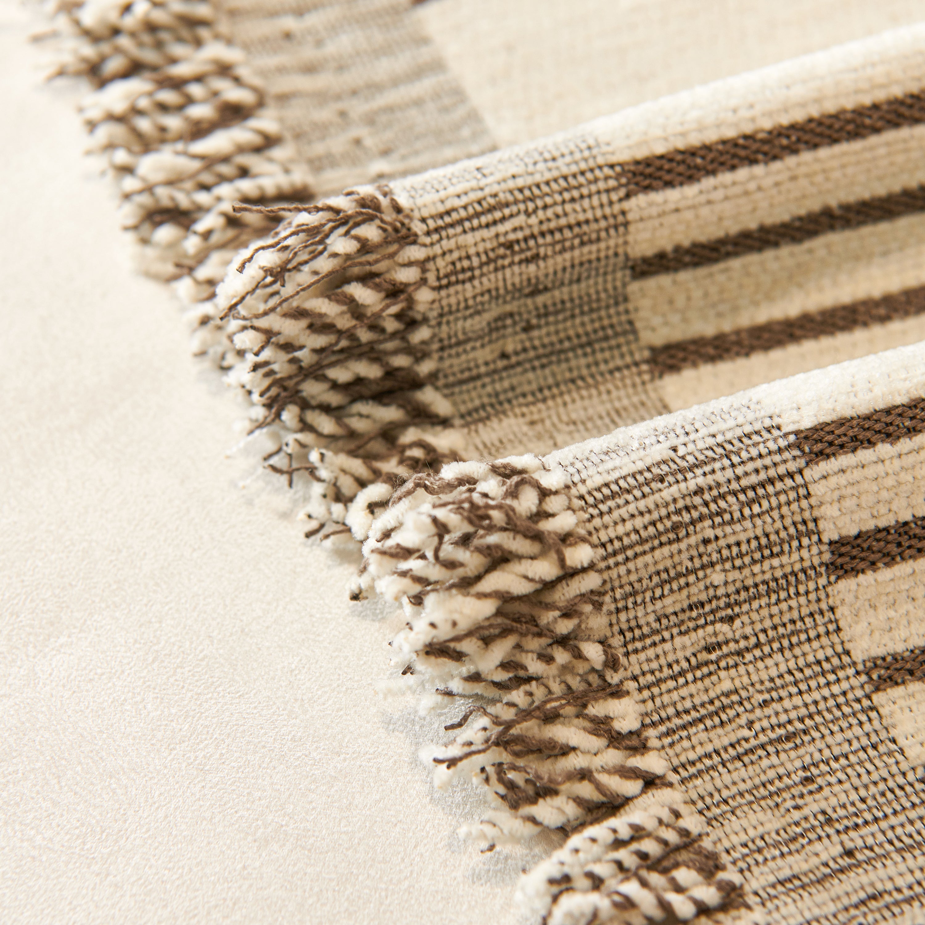 Striped Chenille Sofa Cover with Fringe Trim