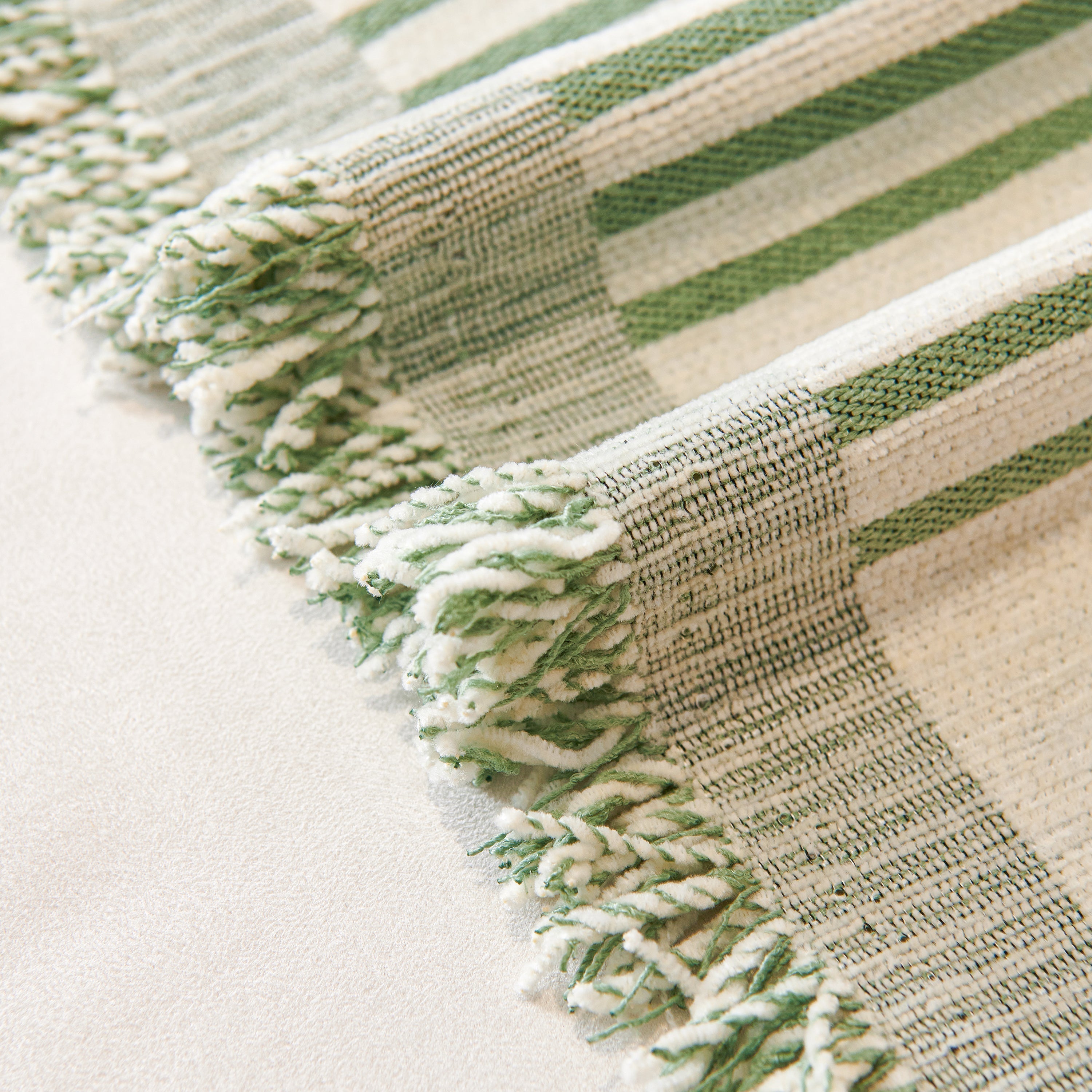 Striped Chenille Sofa Cover with Fringe Trim