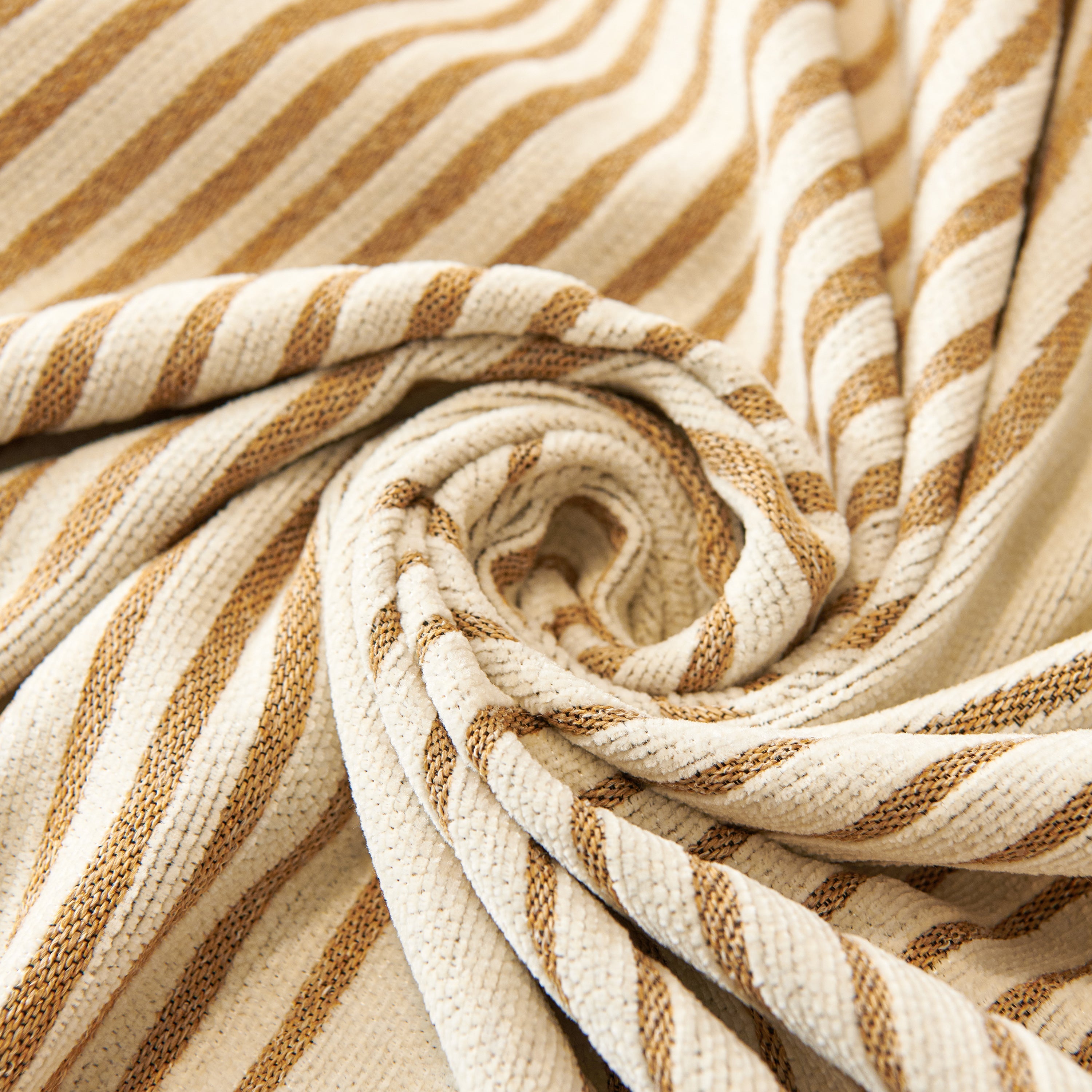 Striped Chenille Sofa Cover with Fringe Trim